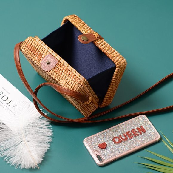 Rectangle Rattan Hand Woven Cross Body Bag - Picture 3 of 5